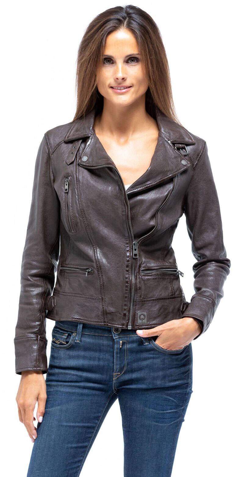 Blouson cuir femme oakwood 62065 agneau choco style perfecto mannequin (4)