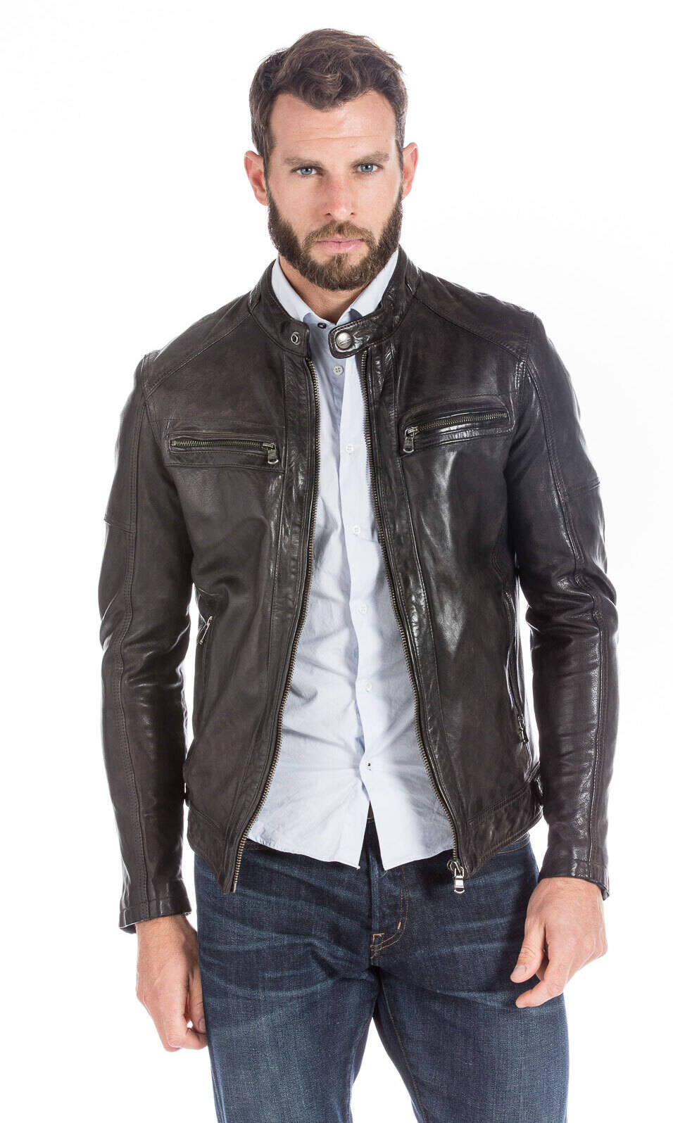 Blouson cuir homme agneau style motard 101046-13912