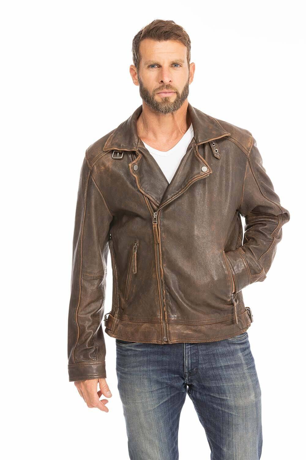 Cazadora biker on sale hombre marron