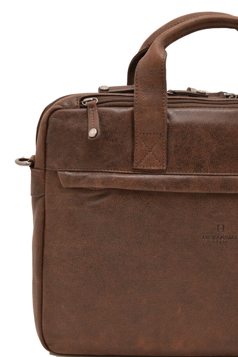 Cartable cuir vachette homme 664753 marron detail
