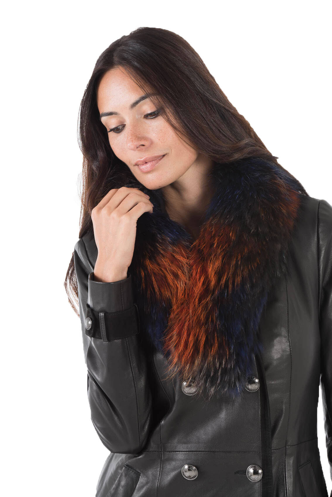 Col fourrure renard véritable multi-couleur à clipser SPRAY pose