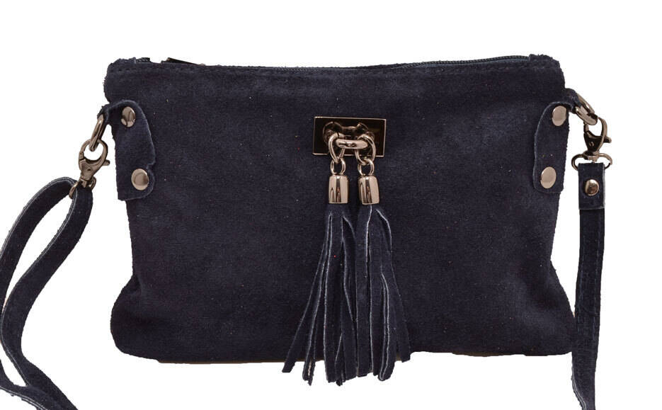 Pochette cuir vachette bleu navy tianna sac cuir detail