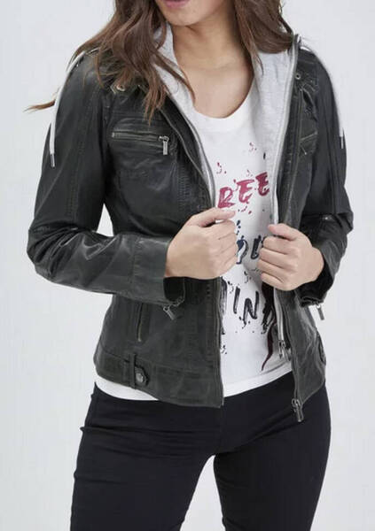 blouson cuir femme � capuche rose garden 102124 (6)