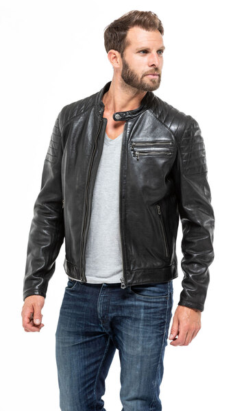 blouson cuir homme 101036 daytona style motard agneau noir mannequin (8)