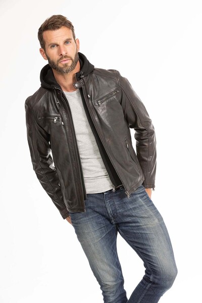 blouson cuir homme noir marron 102944 capuche  (3)