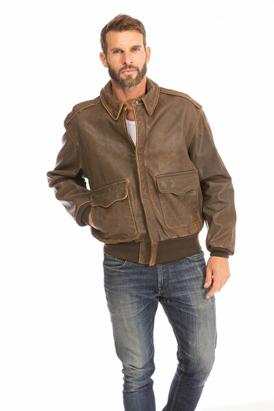 blouson cuir homme pilote aviateur marron vieilli mustang cockpit (13)