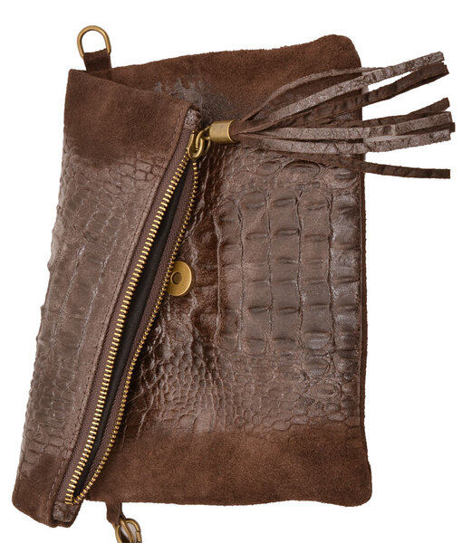 Pochette cuir vachette dark brown tecla zoom