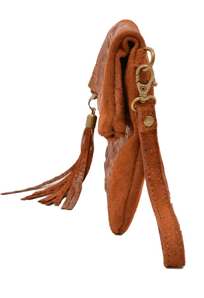 Pochette cuir vachette marron clair sac cuir tecla  biais