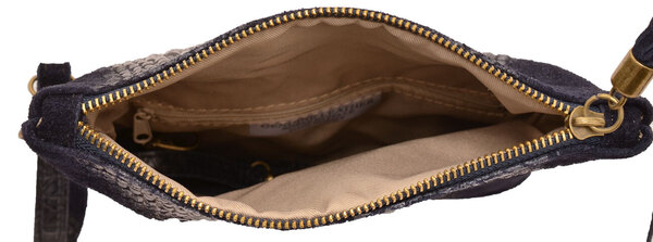 Sac cuir femme vachette pochette cuir tecla blue  doublure