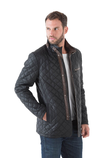 Veste cuir homme E09 demi longeur moderne travaille surpiqures esprit blazer elegant face