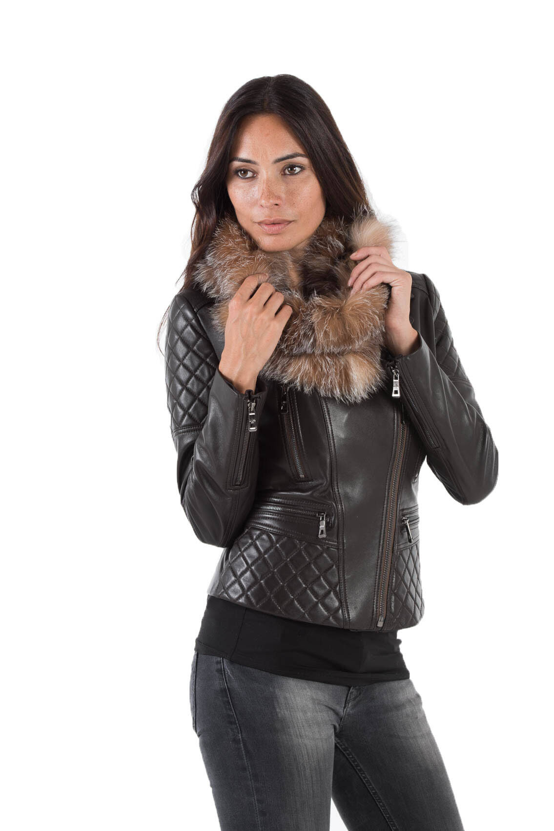 Tour de cou en renard véritable marron fauve face